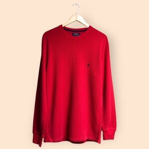 POLO Ralph Lauren Red Knit Thermal Long Sleeved Shirt Cotton Casual MENS Large